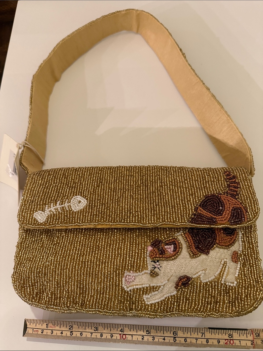 * NEW RELEASE VIRAL Gold Beaded Bag with Cat Motif